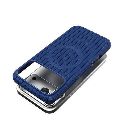 iPhone 18 Pro Kılıf M-Safe Şarj Özellikli Çizgi Desenli Kumaş Dokulu Zore Paris Lorin Kılıf