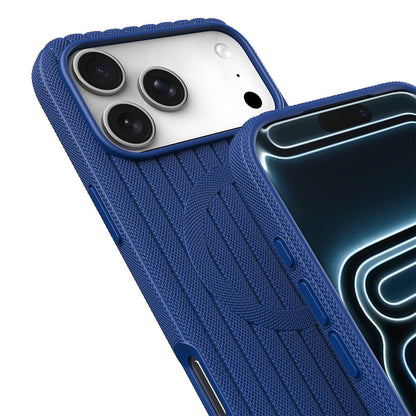 iPhone 18 Pro Kılıf M-Safe Şarj Özellikli Çizgi Desenli Kumaş Dokulu Zore Paris Lorin Kılıf