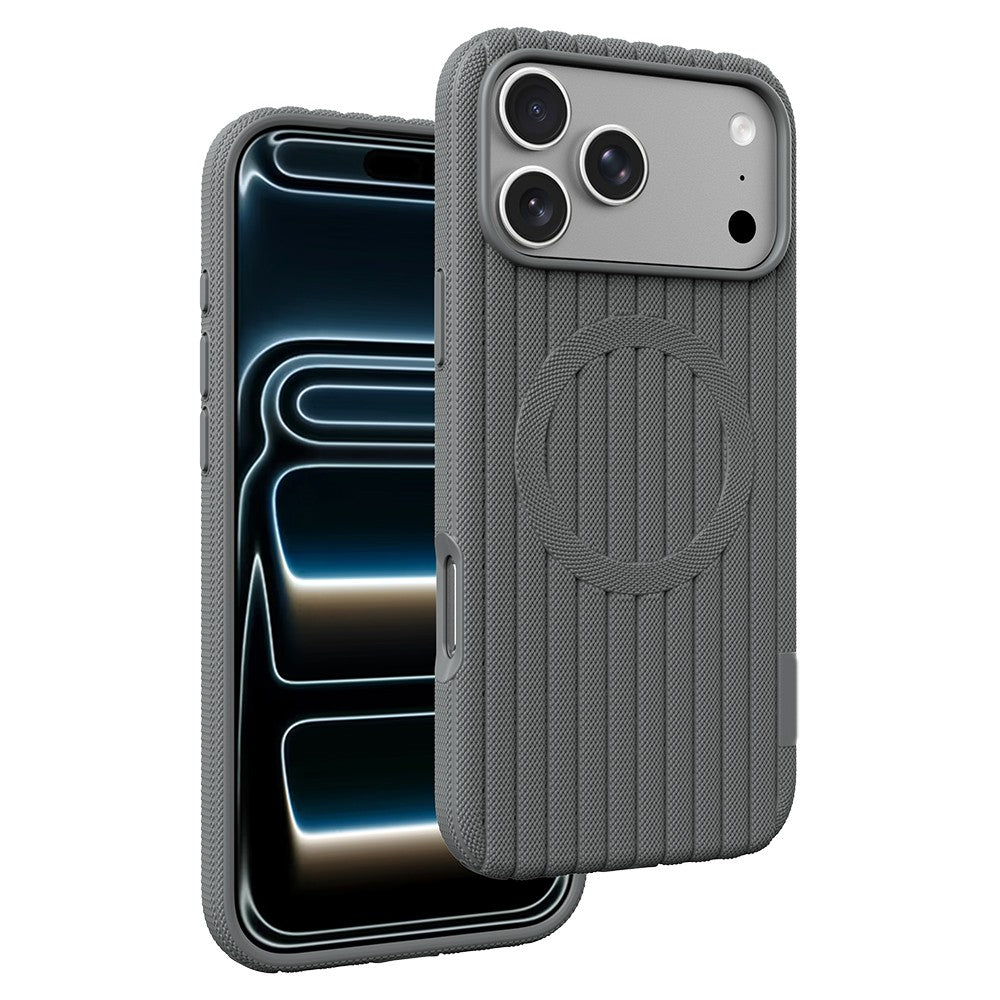 iPhone 18 Pro Kılıf M-Safe Şarj Özellikli Çizgi Desenli Kumaş Dokulu Zore Paris Lorin Kılıf