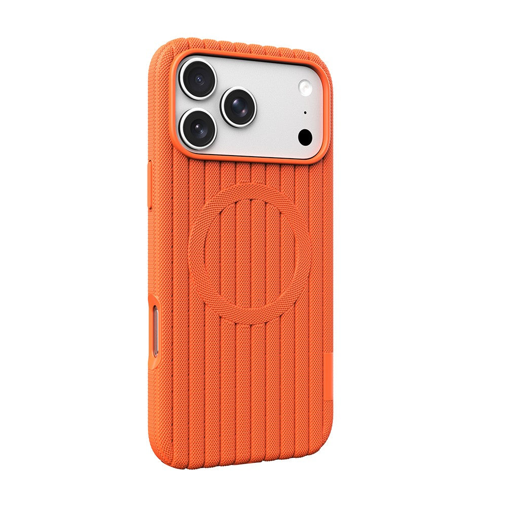 iPhone 18 Pro Kılıf M-Safe Şarj Özellikli Çizgi Desenli Kumaş Dokulu Zore Paris Lorin Kılıf