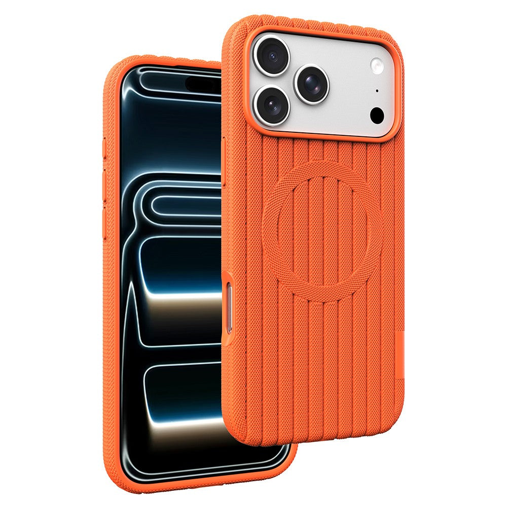 iPhone 18 Pro Kılıf M-Safe Şarj Özellikli Çizgi Desenli Kumaş Dokulu Zore Paris Lorin Kılıf