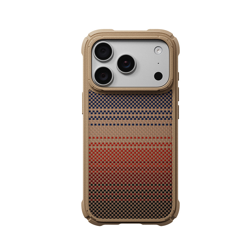 iPhone 18 Pro Kılıf M-safe Şarj Özellikli Pitaka Tactile Woven Sunset-Moonrise Aramid Serisi Cairn Kılıf