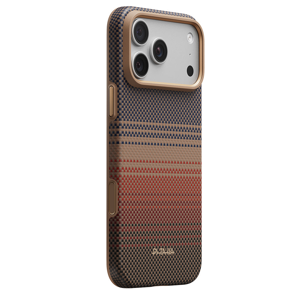 iPhone 18 Pro Kılıf M-safe Şarj Özellikli Pitaka Tactile Woven Sunset-Moonrise Aramid Serisi Summa Kılıf