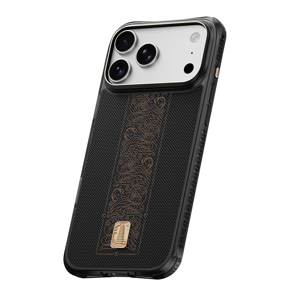 iPhone 18 Pro Kılıf M-safe Şarj Özellikli Raptic Aramid Dual Rise Serisi 24 Ayar Altın Kaplamalı Karbon Kılıf