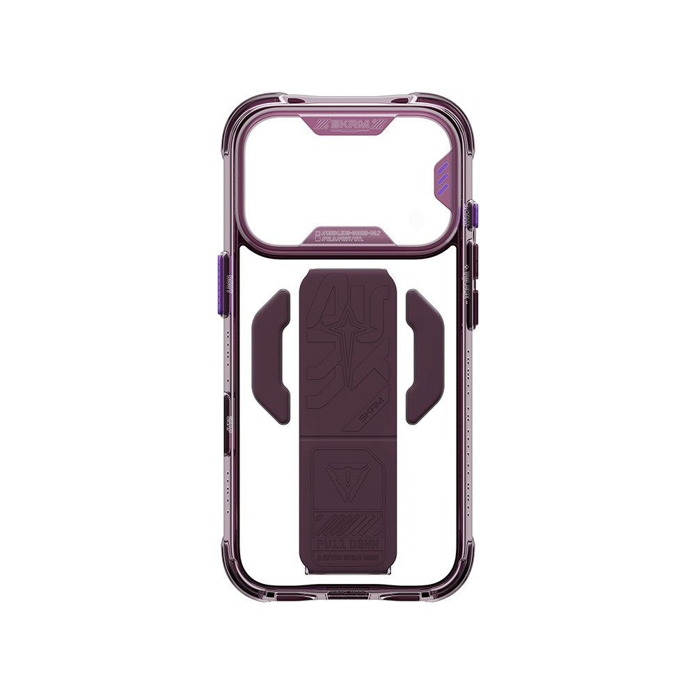 iPhone 18 Pro Kılıf M-safe Şarj Özellikli Teknoloji Desenli Skinarma Helio CE Mag Charge Standlı Kılıf
