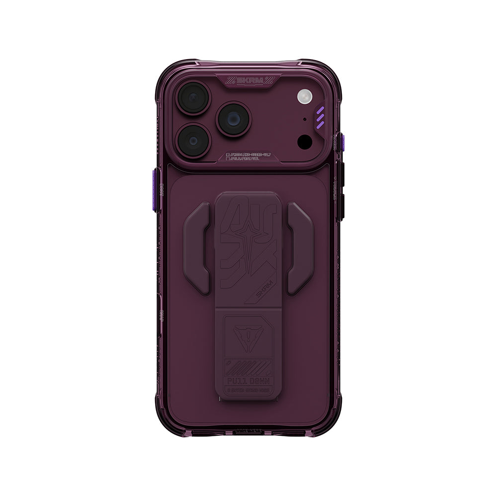 iPhone 18 Pro Kılıf M-safe Şarj Özellikli Teknoloji Desenli Skinarma Helio CE Mag Charge Standlı Kılıf