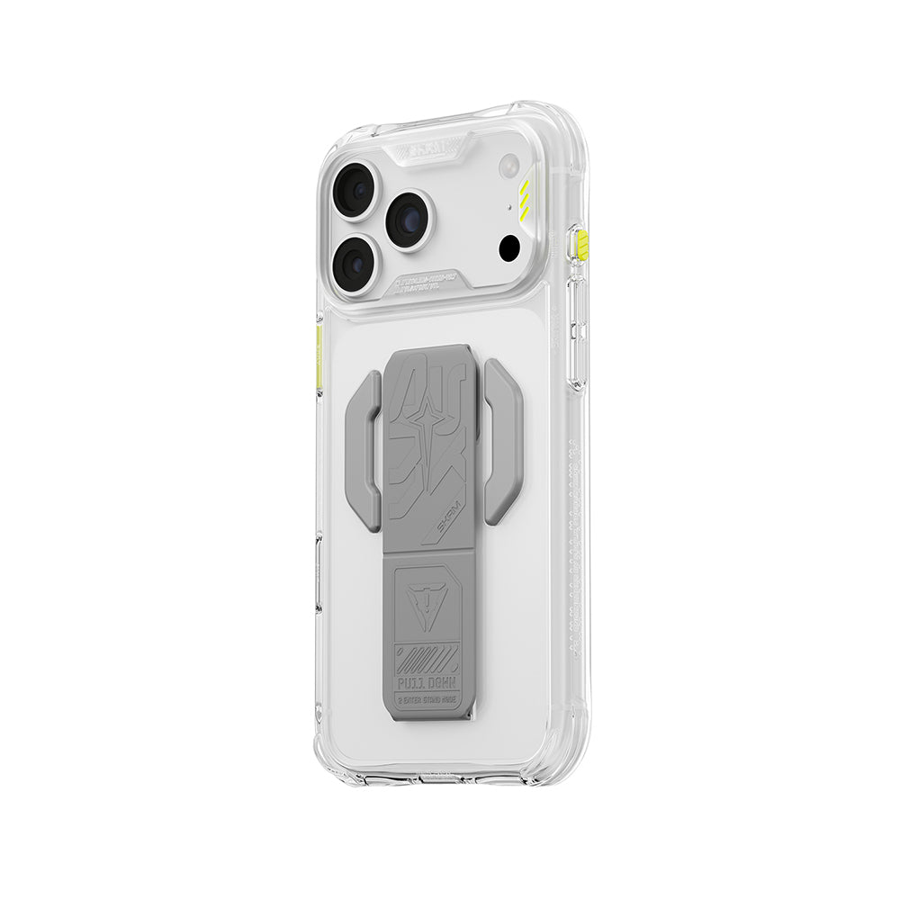 iPhone 18 Pro Kılıf M-safe Şarj Özellikli Teknoloji Desenli Skinarma Helio CE Mag Charge Standlı Kılıf