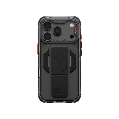 iPhone 18 Pro Kılıf M-safe Şarj Özellikli Teknoloji Desenli Skinarma Helio CE Mag Charge Standlı Kılıf