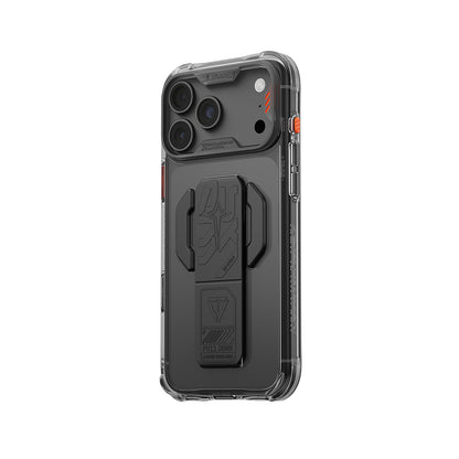 iPhone 18 Pro Kılıf M-safe Şarj Özellikli Teknoloji Desenli Skinarma Helio CE Mag Charge Standlı Kılıf