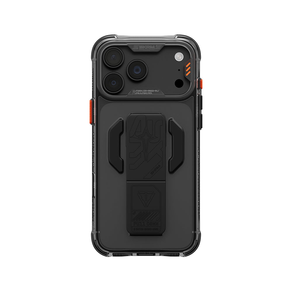 iPhone 18 Pro Kılıf M-safe Şarj Özellikli Teknoloji Desenli Skinarma Helio CE Mag Charge Standlı Kılıf