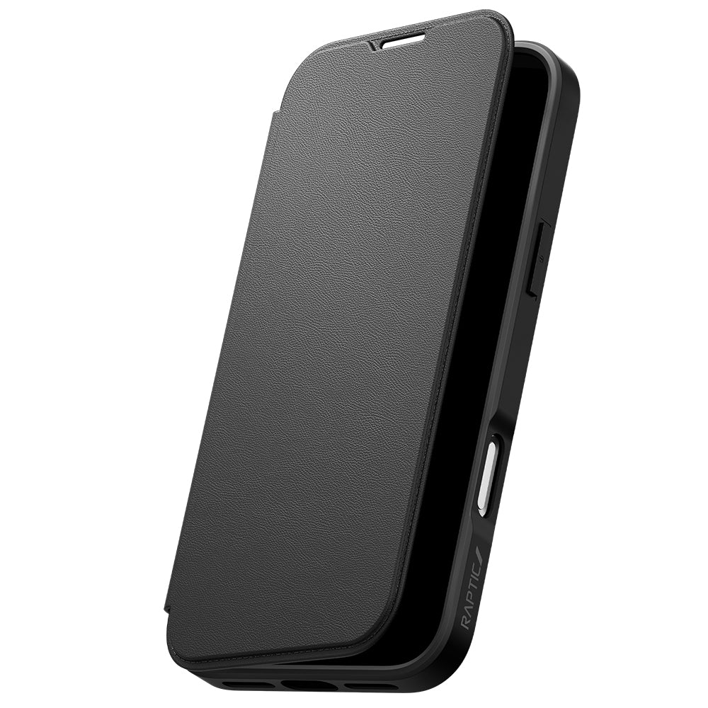 iPhone 18 Pro Kılıf M-safe Şarj Özellikli Vegan Deri Tasarımlı Şeffaf Arka Yüzey Kartlıklı Raptic Urban Folio Serisi Kılıf