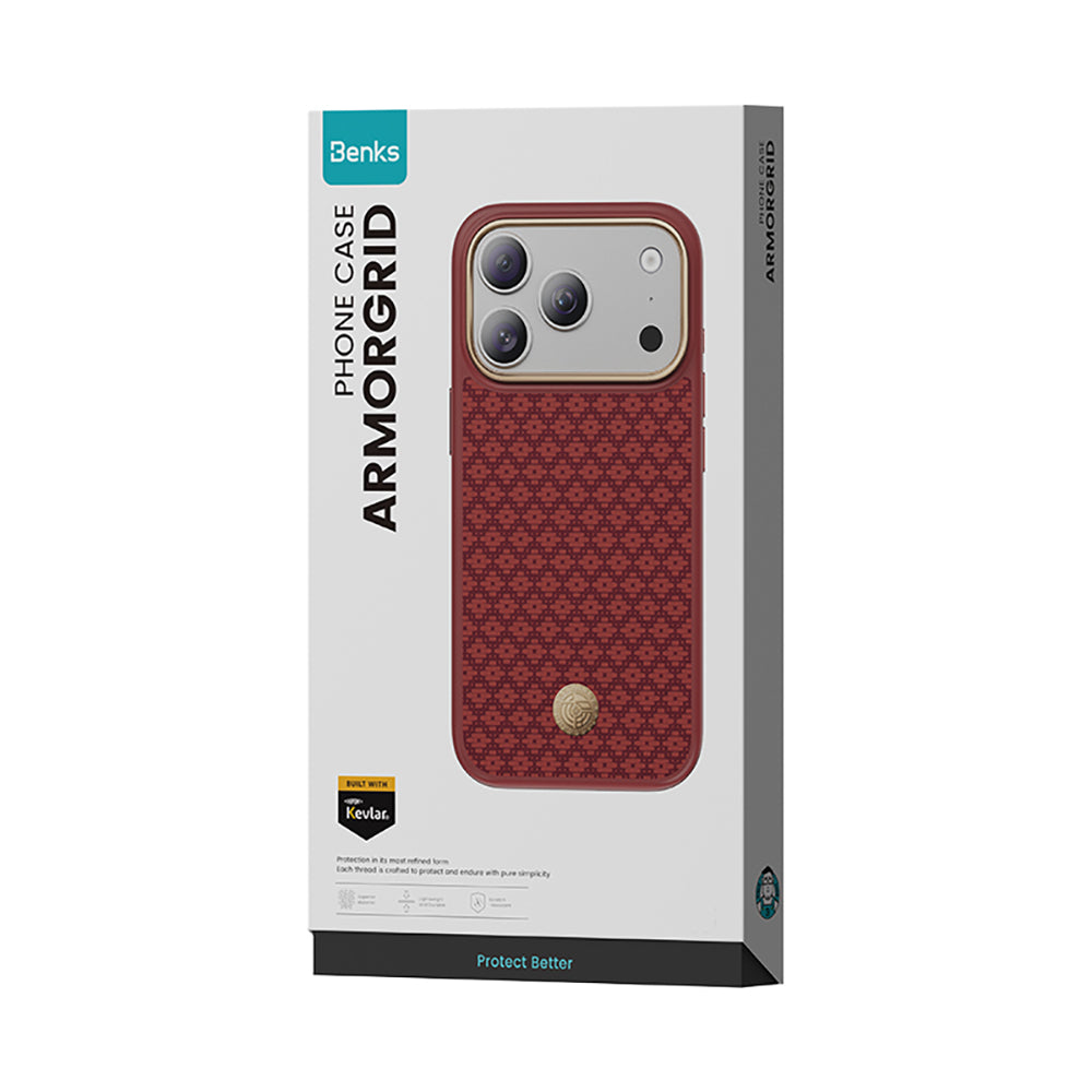 iPhone 18 Pro Kılıf M-Safe Şarj Özellikli Yükseltilmiş Kamera Çerçeveli Benks ArmorPro ArmorGrid Serisi Kevlar Karbon Kılıf