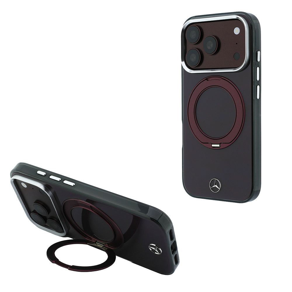 iPhone 18 Pro Kılıf Mercedes Benz Orijinal Lisanslı M-safe Şarj Özellikli 360 Derece Dönebilen Standlı Metal Logolu Sert PC Kılıf