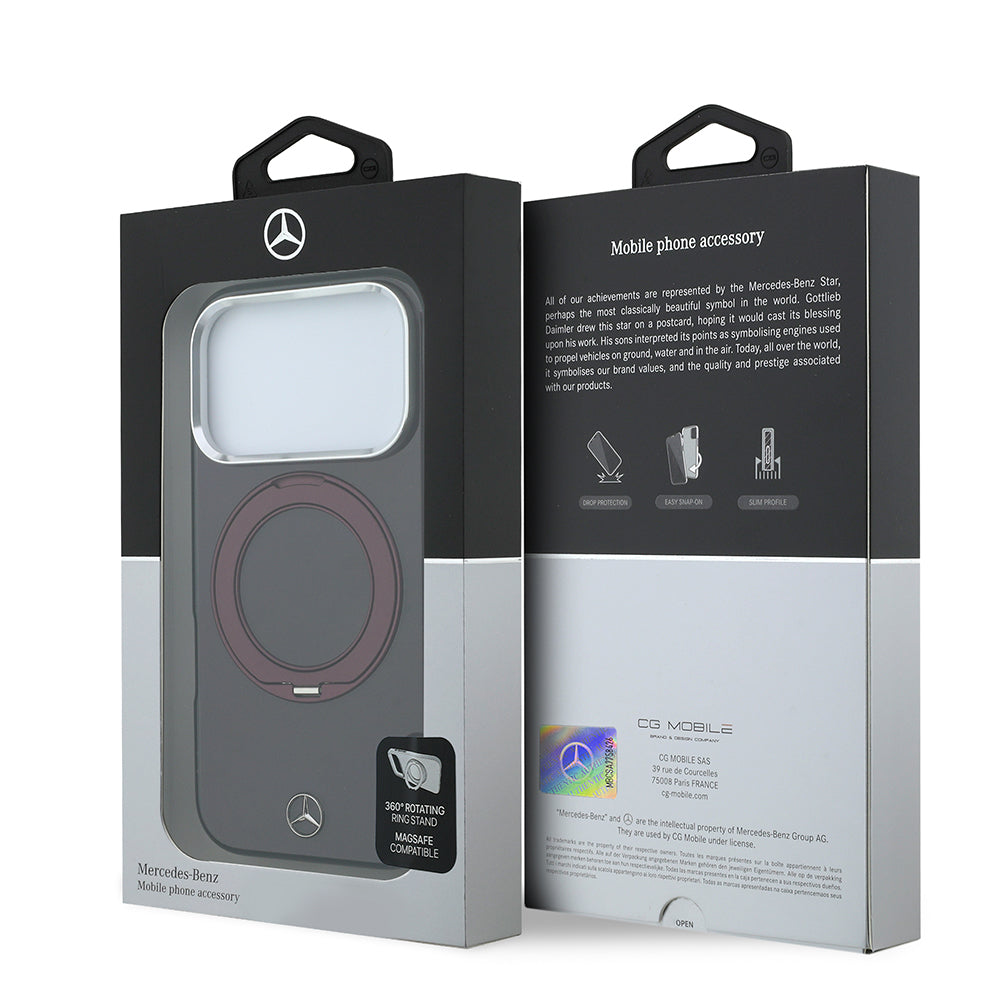 iPhone 18 Pro Kılıf Mercedes Benz Orijinal Lisanslı M-safe Şarj Özellikli 360 Derece Dönebilen Standlı Metal Logolu Sert PC Kılıf
