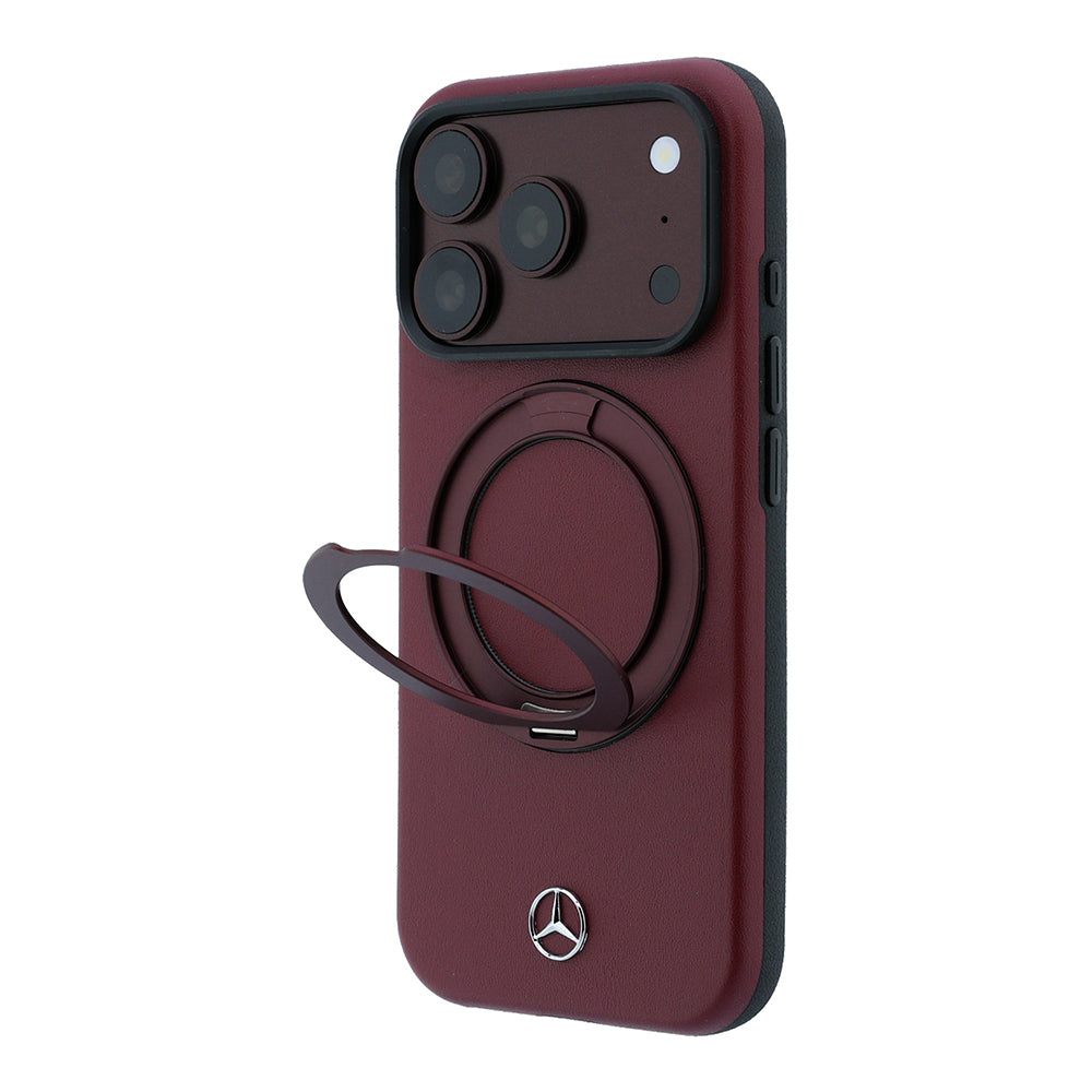 iPhone 18 Pro Kılıf Mercedes Benz Orijinal Lisanslı M-safe Şarj Özellikli 360 Derece Dönebilen Standlı PU Metal Logolu Kılıf