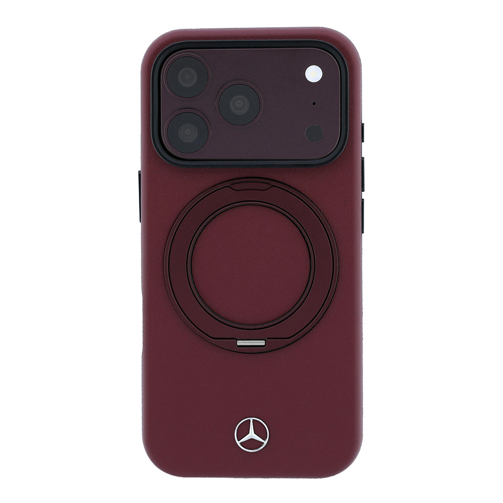 iPhone 18 Pro Kılıf Mercedes Benz Orijinal Lisanslı M-safe Şarj Özellikli 360 Derece Dönebilen Standlı PU Metal Logolu Kılıf