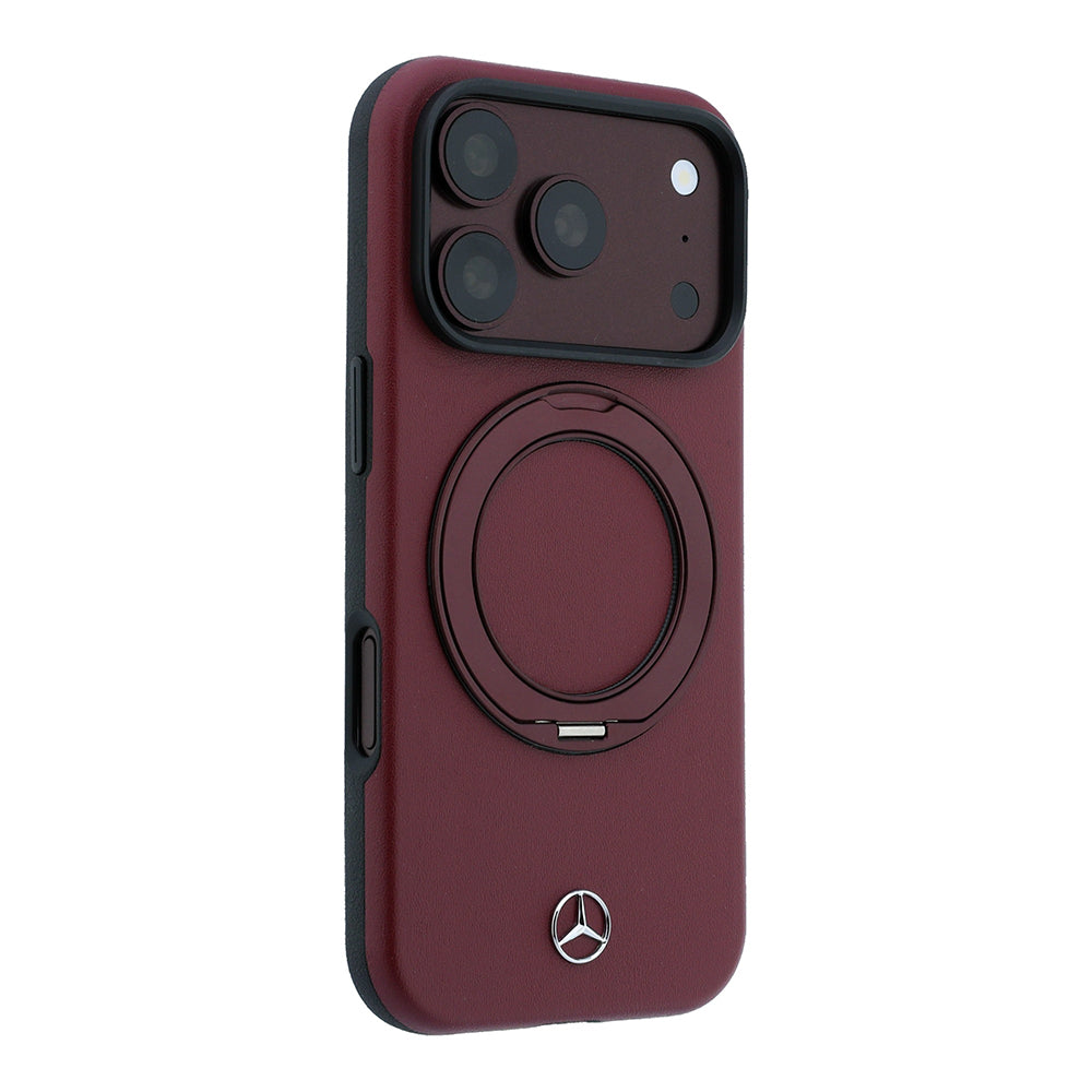 iPhone 18 Pro Kılıf Mercedes Benz Orijinal Lisanslı M-safe Şarj Özellikli 360 Derece Dönebilen Standlı PU Metal Logolu Kılıf