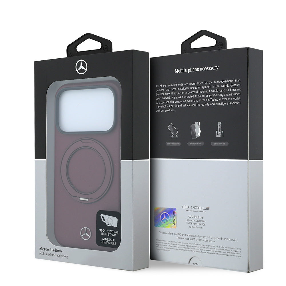 iPhone 18 Pro Kılıf Mercedes Benz Orijinal Lisanslı M-safe Şarj Özellikli 360 Derece Dönebilen Standlı PU Metal Logolu Kılıf