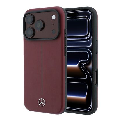 iPhone 18 Pro Kılıf Mercedes Benz Orijinal Lisanslı M-safe Şarj Özellikli Metal Yıldız Logolu Çizgili Deri Kılıf