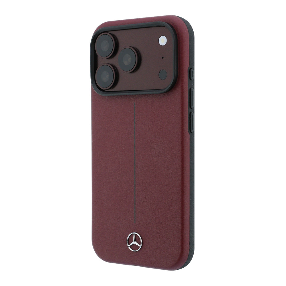iPhone 18 Pro Kılıf Mercedes Benz Orijinal Lisanslı M-safe Şarj Özellikli Metal Yıldız Logolu Çizgili Deri Kılıf