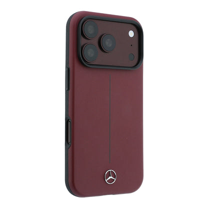 iPhone 18 Pro Kılıf Mercedes Benz Orijinal Lisanslı M-safe Şarj Özellikli Metal Yıldız Logolu Çizgili Deri Kılıf