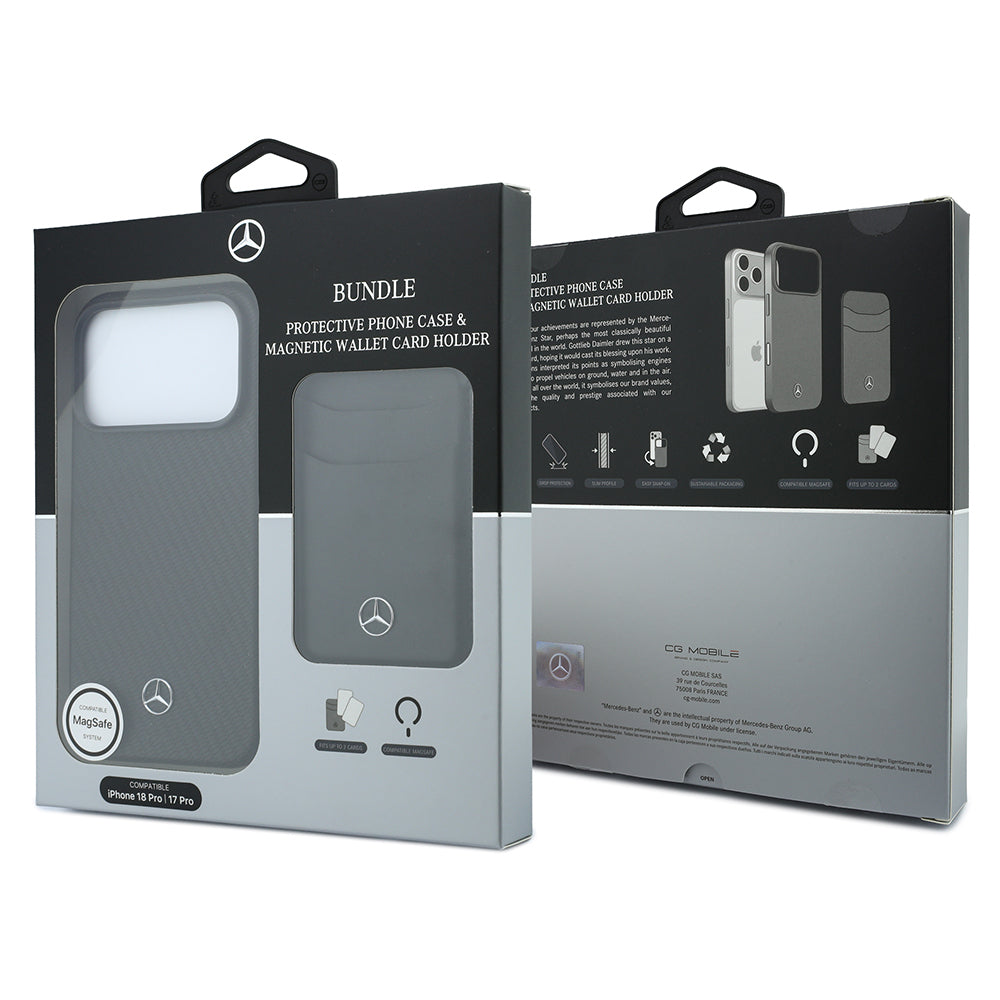 iPhone 18 Pro Kılıf Mercedes Benz Orijinal Lisanslı M-safe Şarj Özellikli PU Deri 3D Metal Logolu Kartlıklı Kılıf
