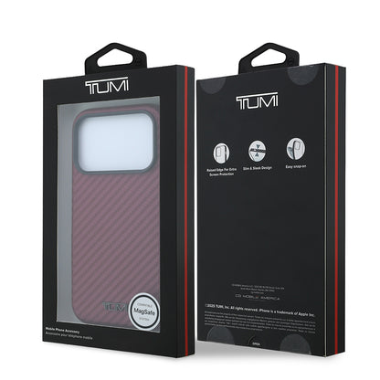 iPhone 18 Pro Kılıf TUMI Orijinal Lisanslı M-safe Şarj Özellikli PU Karbon Tasarımlı Metal Logolu Kılıf