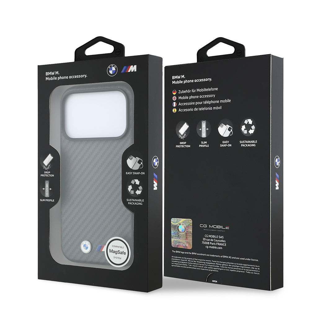 iPhone 18 Pro Max Kılıf BMW Orijinal Lisanslı M-safe Şarj Özellikli Karbon Fiber Tasarımlı ve Metal Logolu PU Deri Kılıf