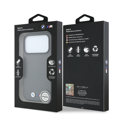 iPhone 18 Pro Max Kılıf BMW Orijinal Lisanslı M-safe Şarj Özellikli Karbon Fiber Tasarımlı ve Metal Logolu PU Deri Kılıf