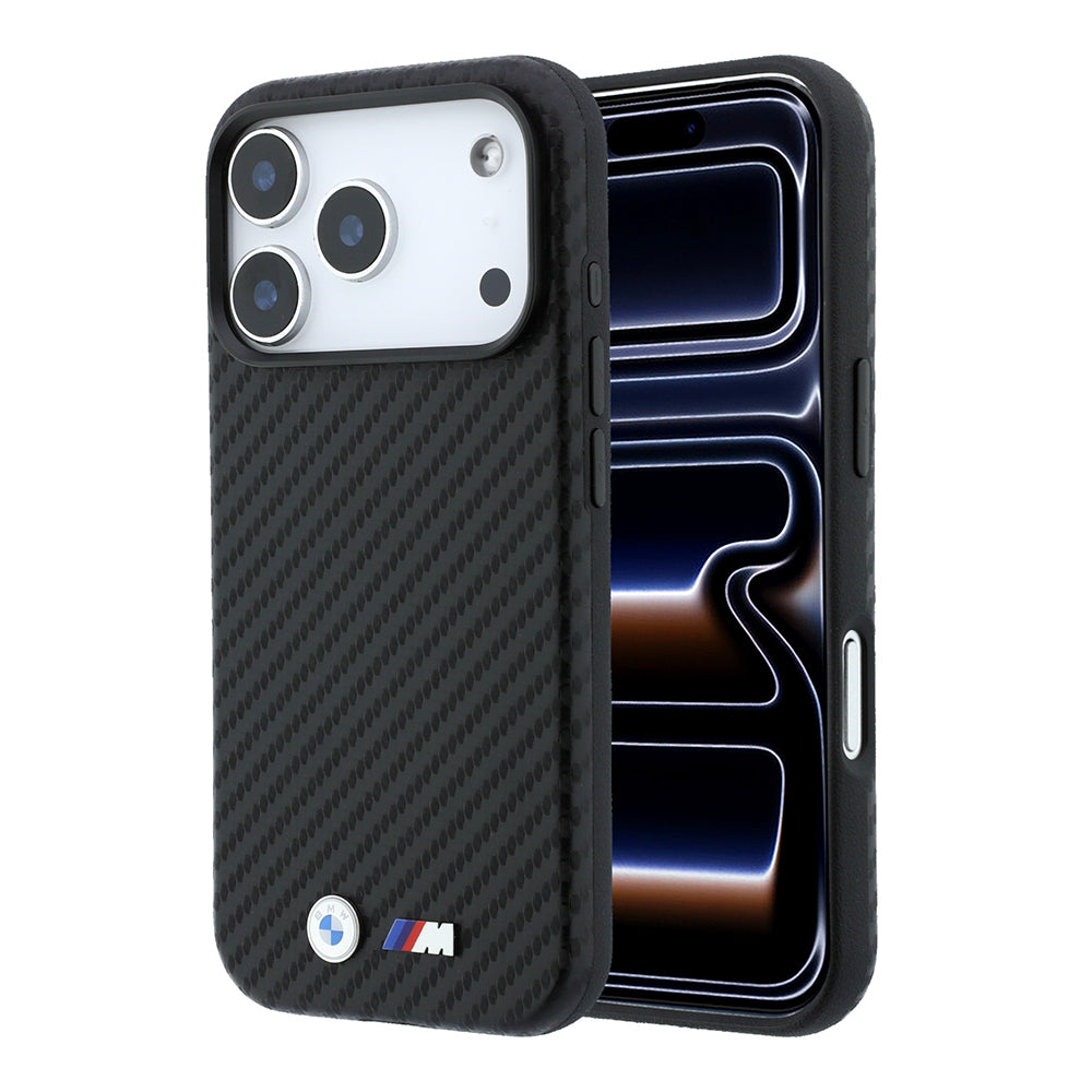 iPhone 18 Pro Max Kılıf BMW Orijinal Lisanslı M-safe Şarj Özellikli Karbon Fiber Tasarımlı ve Metal Logolu PU Deri Kılıf