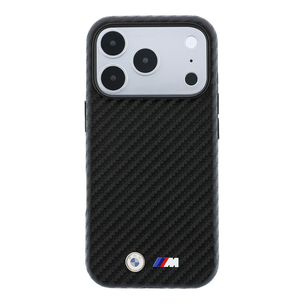 iPhone 18 Pro Max Kılıf BMW Orijinal Lisanslı M-safe Şarj Özellikli Karbon Fiber Tasarımlı ve Metal Logolu PU Deri Kılıf
