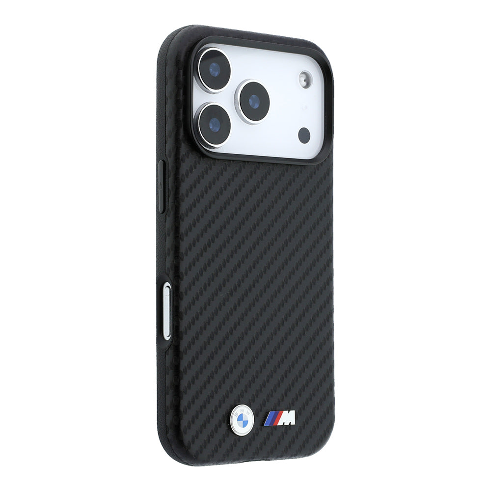 iPhone 18 Pro Max Kılıf BMW Orijinal Lisanslı M-safe Şarj Özellikli Karbon Fiber Tasarımlı ve Metal Logolu PU Deri Kılıf