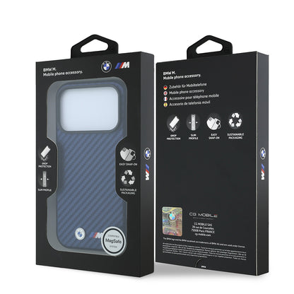 iPhone 18 Pro Max Kılıf BMW Orijinal Lisanslı M-safe Şarj Özellikli Karbon Fiber Tasarımlı ve Metal Logolu PU Deri Kılıf