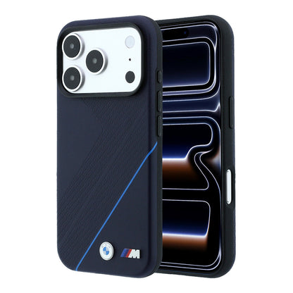 iPhone 18 Pro Max Kılıf BMW Orijinal Lisanslı M-safe Şarj Özellikli M Logolu Lastik İzi Desenli Mavi Çizgili Kılıf
