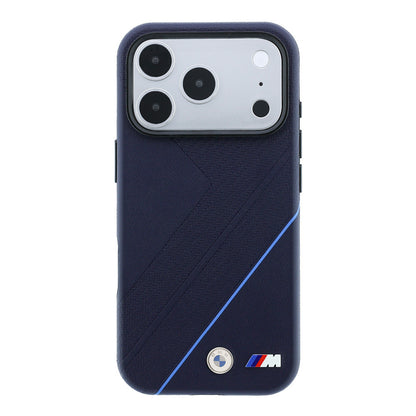 iPhone 18 Pro Max Kılıf BMW Orijinal Lisanslı M-safe Şarj Özellikli M Logolu Lastik İzi Desenli Mavi Çizgili Kılıf