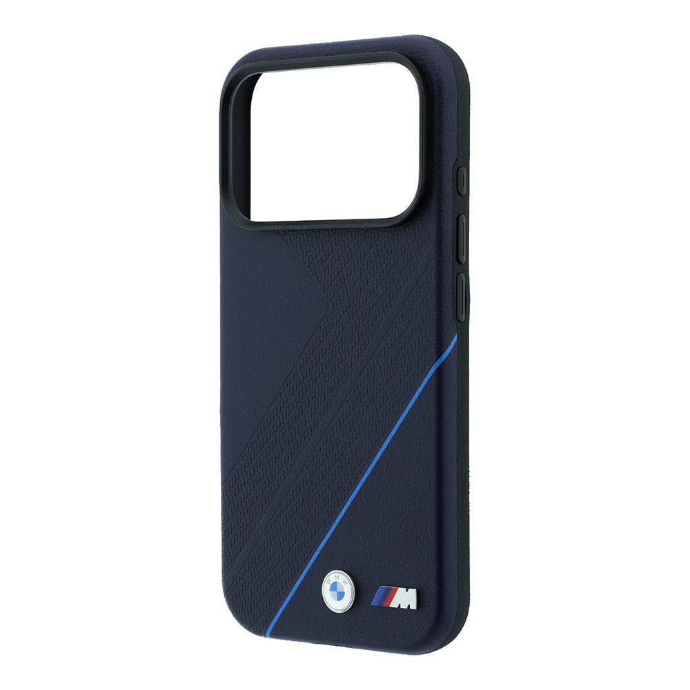 iPhone 18 Pro Max Kılıf BMW Orijinal Lisanslı M-safe Şarj Özellikli M Logolu Lastik İzi Desenli Mavi Çizgili Kılıf