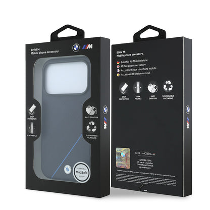 iPhone 18 Pro Max Kılıf BMW Orijinal Lisanslı M-safe Şarj Özellikli M Logolu Lastik İzi Desenli Mavi Çizgili Kılıf