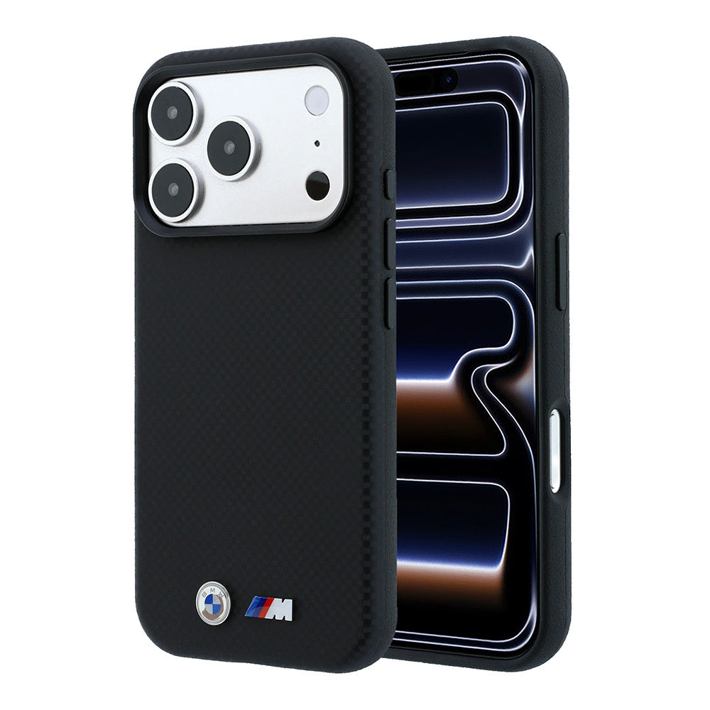 iPhone 18 Pro Max Kılıf BMW Orijinal Lisanslı M-safe Şarj Özellikli Metal Logolu Karbon Fiber Kevlar Kılıf