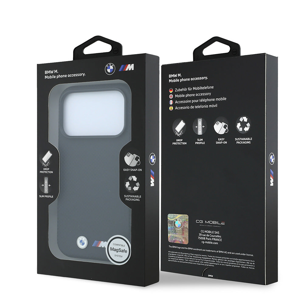 iPhone 18 Pro Max Kılıf BMW Orijinal Lisanslı M-safe Şarj Özellikli Metal Logolu Karbon Fiber Kevlar Kılıf