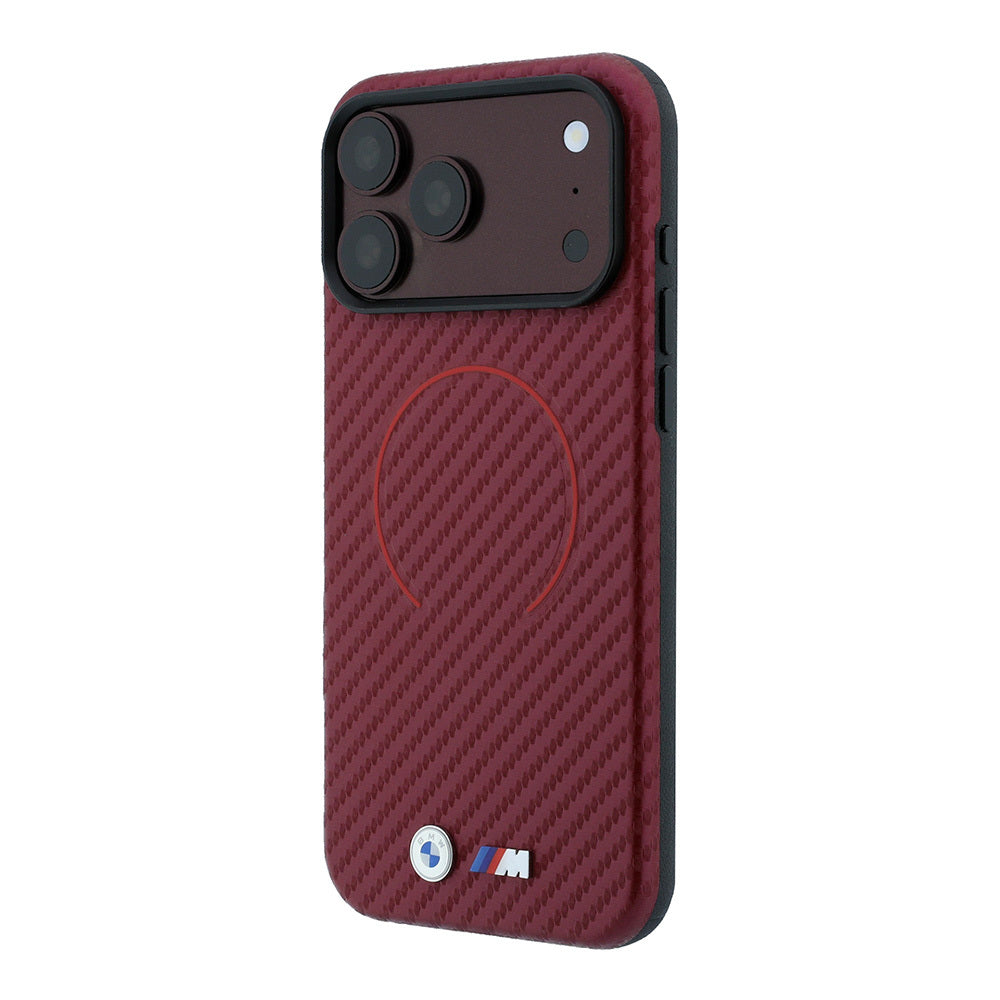iPhone 18 Pro Max Kılıf BMW Orijinal Lisanslı M-safe Şarj Özellikli PU Metal Logolu Kırmızı Halka Tasarımlı Kılıf