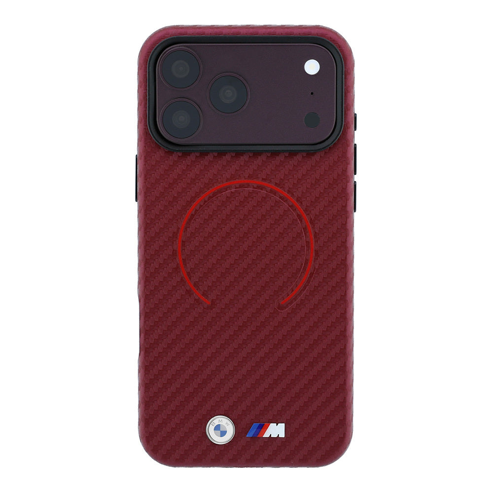 iPhone 18 Pro Max Kılıf BMW Orijinal Lisanslı M-safe Şarj Özellikli PU Metal Logolu Kırmızı Halka Tasarımlı Kılıf