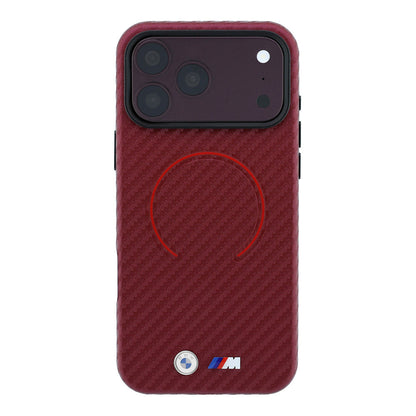 iPhone 18 Pro Max Kılıf BMW Orijinal Lisanslı M-safe Şarj Özellikli PU Metal Logolu Kırmızı Halka Tasarımlı Kılıf