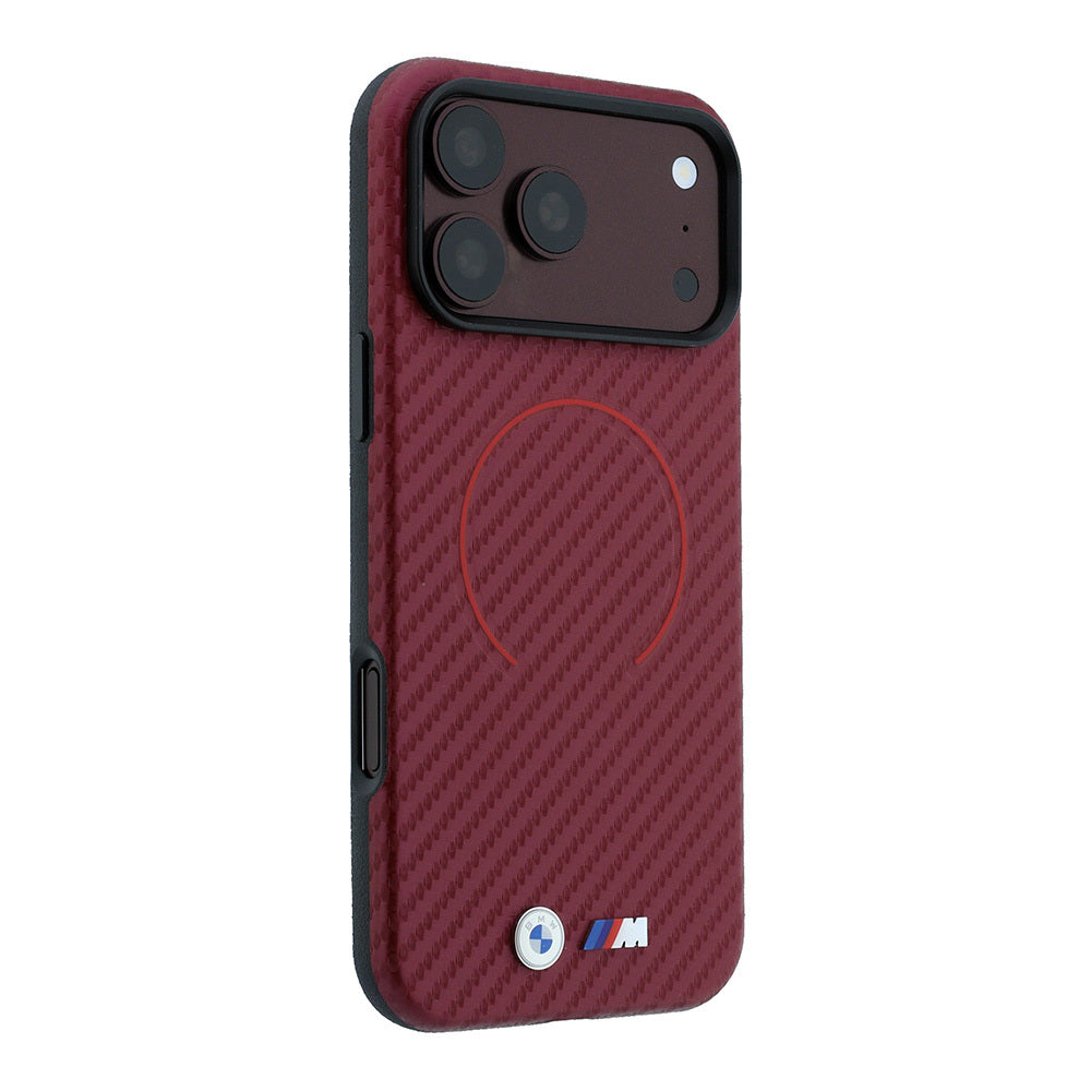iPhone 18 Pro Max Kılıf BMW Orijinal Lisanslı M-safe Şarj Özellikli PU Metal Logolu Kırmızı Halka Tasarımlı Kılıf