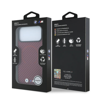 iPhone 18 Pro Max Kılıf BMW Orijinal Lisanslı M-safe Şarj Özellikli PU Metal Logolu Kırmızı Halka Tasarımlı Kılıf