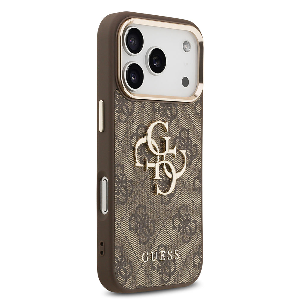 iPhone 18 Pro Max Kılıf Guess Orijinal Lisanslı Gold Metal Kamera Çerçeveli 4G Desenli Metal Büyük 4G ve Yazı Logolu Kılıf