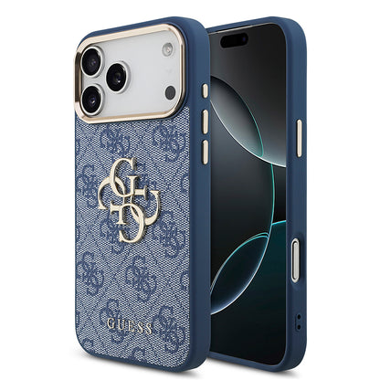 iPhone 18 Pro Max Kılıf Guess Orijinal Lisanslı Gold Metal Kamera Çerçeveli 4G Desenli Metal Büyük 4G ve Yazı Logolu Kılıf