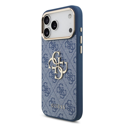 iPhone 18 Pro Max Kılıf Guess Orijinal Lisanslı Gold Metal Kamera Çerçeveli 4G Desenli Metal Büyük 4G ve Yazı Logolu Kılıf