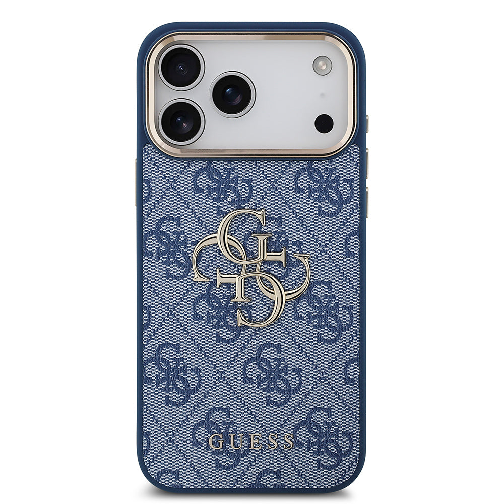 iPhone 18 Pro Max Kılıf Guess Orijinal Lisanslı Gold Metal Kamera Çerçeveli 4G Desenli Metal Büyük 4G ve Yazı Logolu Kılıf