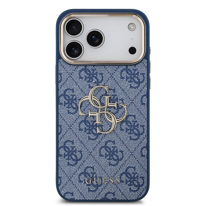 iPhone 18 Pro Max Kılıf Guess Orijinal Lisanslı Gold Metal Kamera Çerçeveli 4G Desenli Metal Büyük 4G ve Yazı Logolu Kılıf