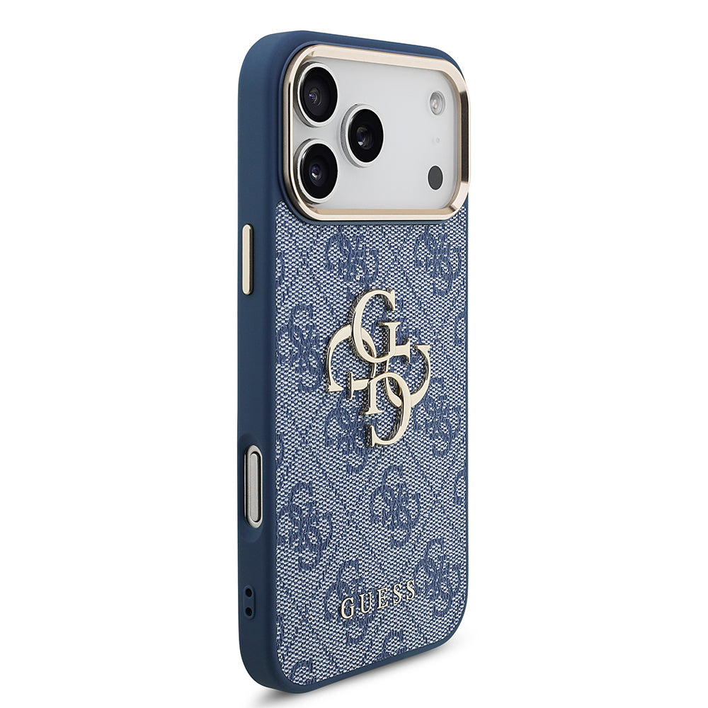 iPhone 18 Pro Max Kılıf Guess Orijinal Lisanslı Gold Metal Kamera Çerçeveli 4G Desenli Metal Büyük 4G ve Yazı Logolu Kılıf